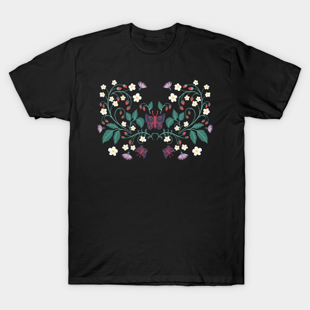 Folk Art Strawberries T-Shirt by SWON Design